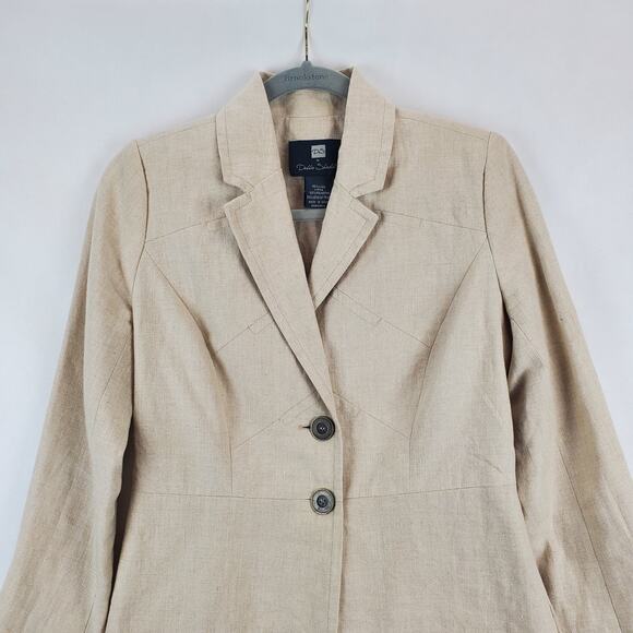DS by Debbie Shuchat Cream Linen Blazer Sz 2 Lined Jacket Casual Office Neutral - Picture 3 of 10